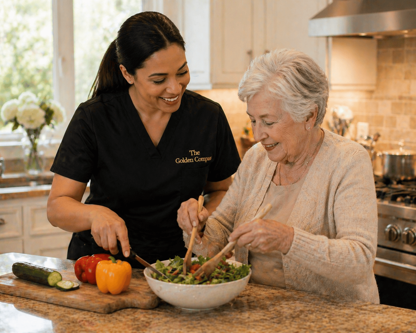 The Golden Compass caregiver helping with meal preparation